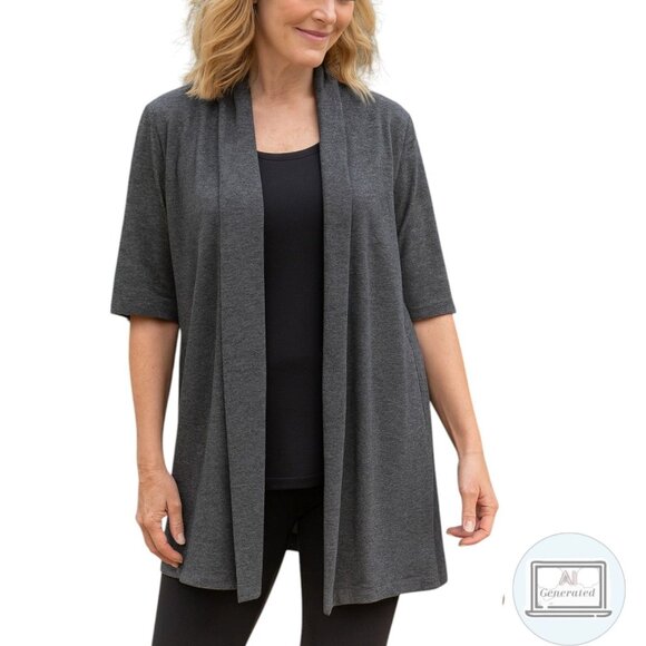 Eileen Fisher Womens Open Front Cardigan Sweater Tencel Stretch Knit Gray Size M - Picture 1 of 12